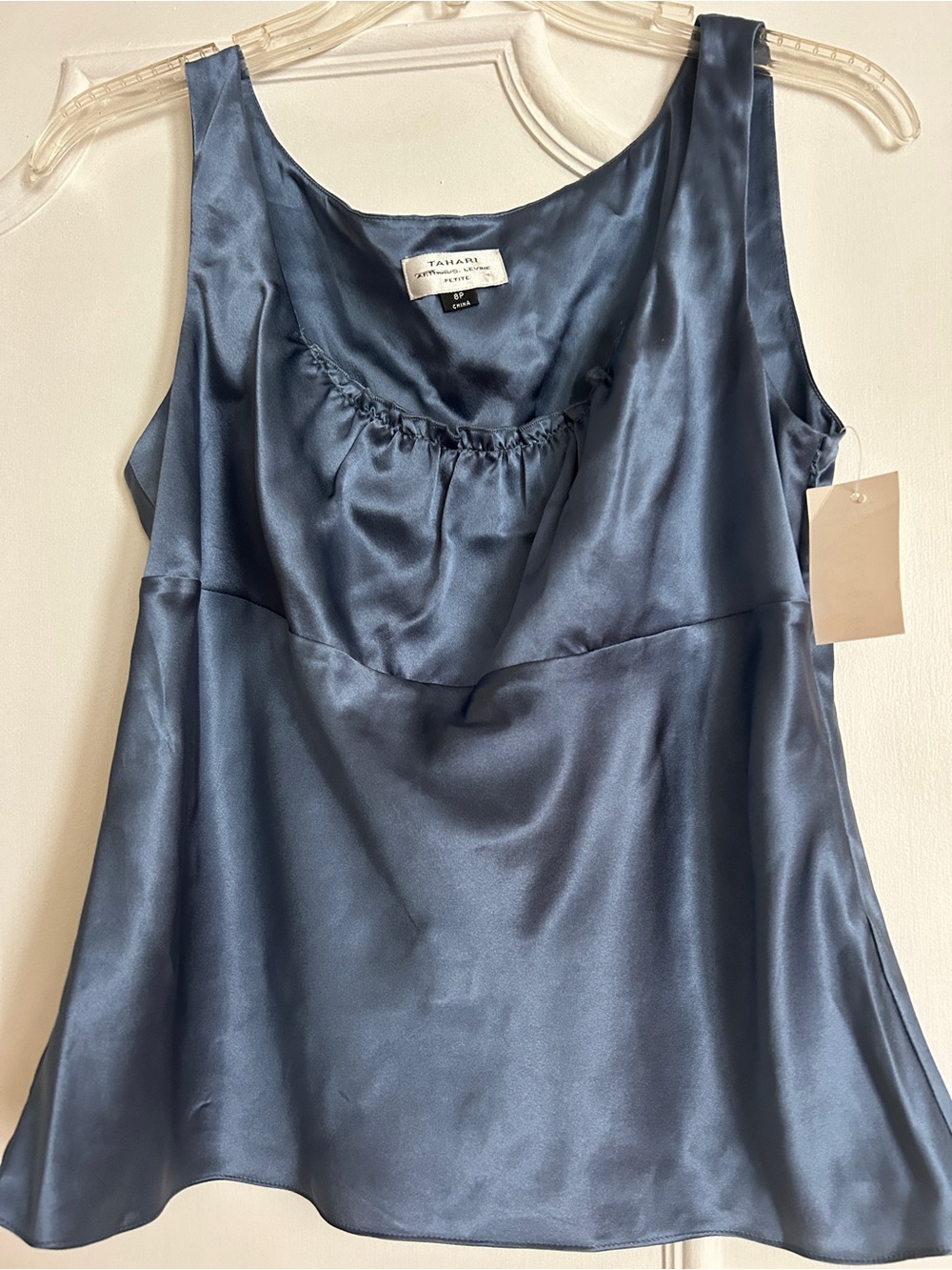 Tahari Satin Sleeveless Blouse in Steel Blue